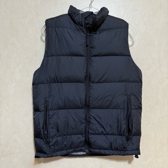 Lands End Goose Down Puffer Vest Black Button Snap Pockets Quilted - Picture 1 of 4